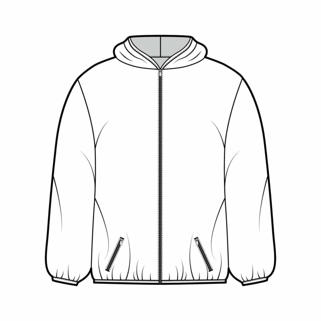 Un disegno di una giacca con cappuccio.
