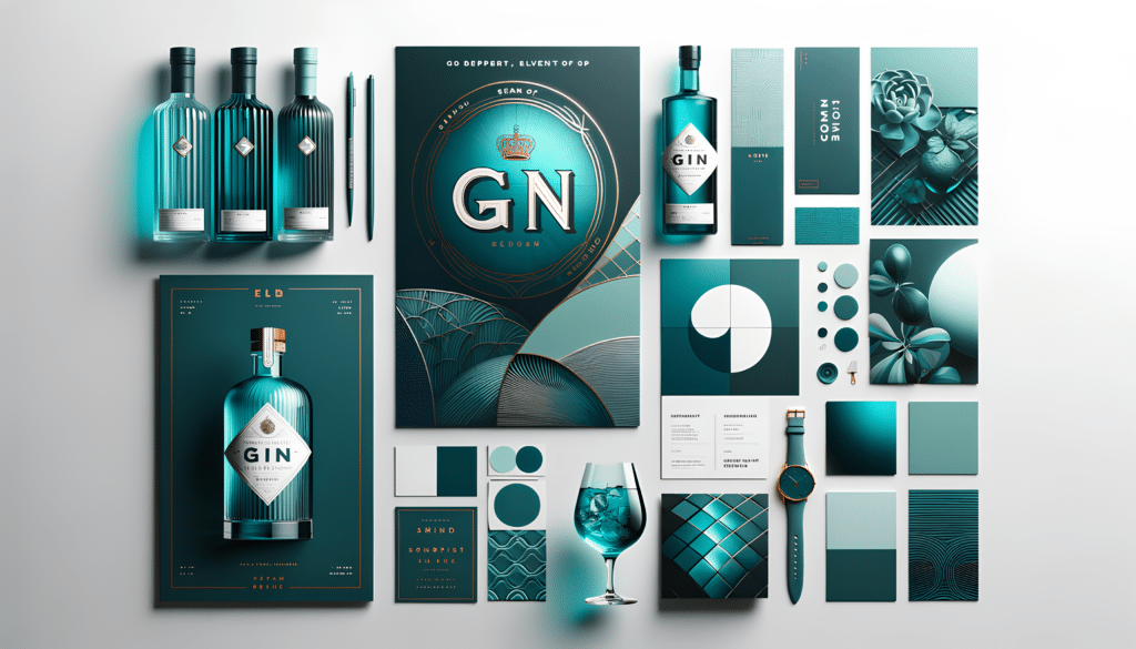Description: A fashion of blue and green articles for a gin brand.