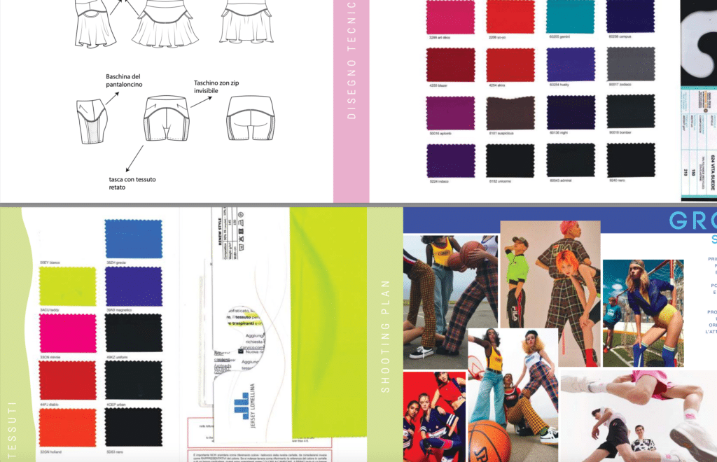 A book with a variety of colours and designs of sportswear.