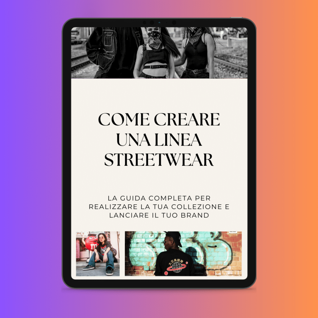 Affichage sur tablette d'un guide sur la création d'une ligne de vêtements de ville en italien.