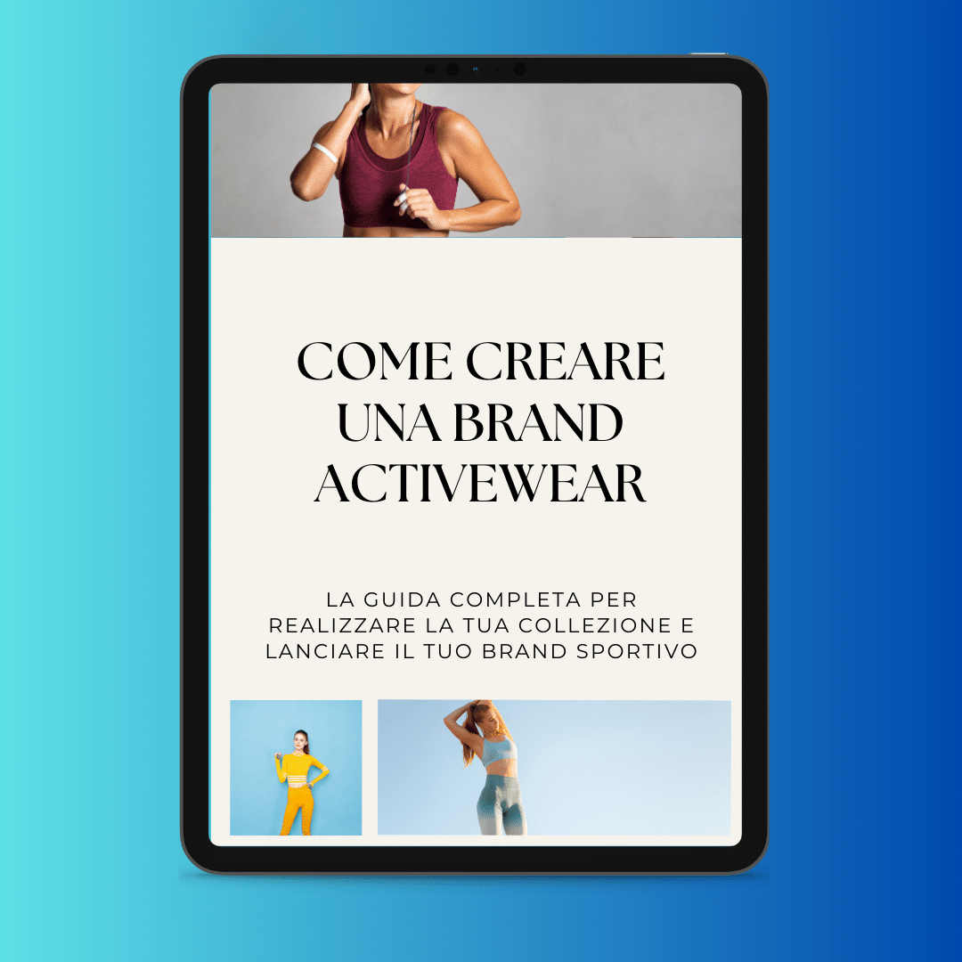 Tablette montrant une page sur la création d'une marque de vêtements de sport avec des images de femmes dans des poses athlétiques.