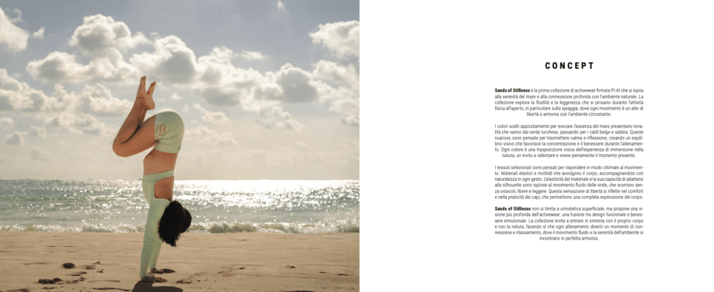 Una persona hace el pino en una playa de arena bajo un cielo parcialmente nublado; a la derecha de la imagen aparece el texto "CONCEPT", evocando el espíritu de un moodboard de moda.