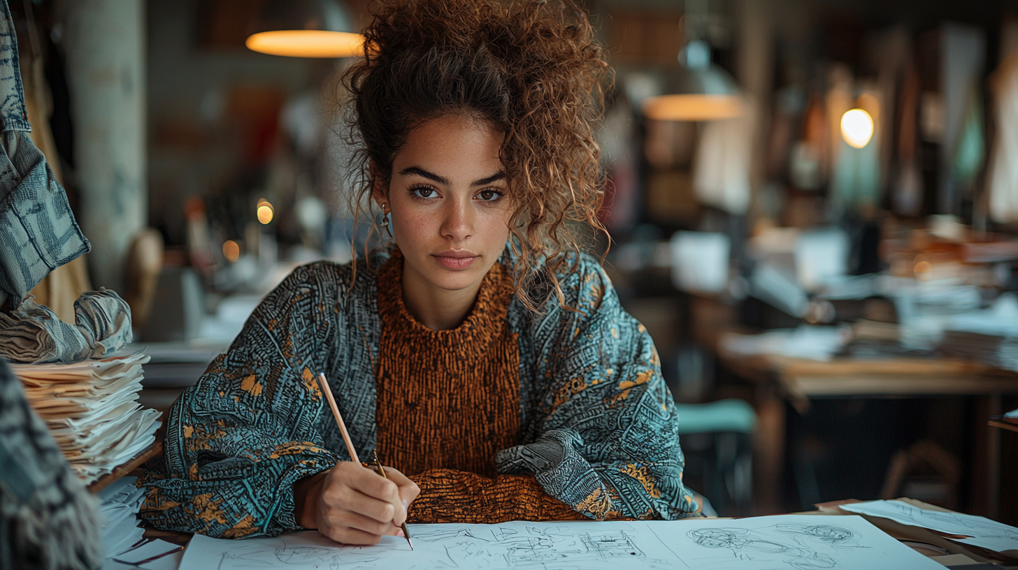 Fashion designer presenta una collezione al direttore creativo in un ufficio di moda