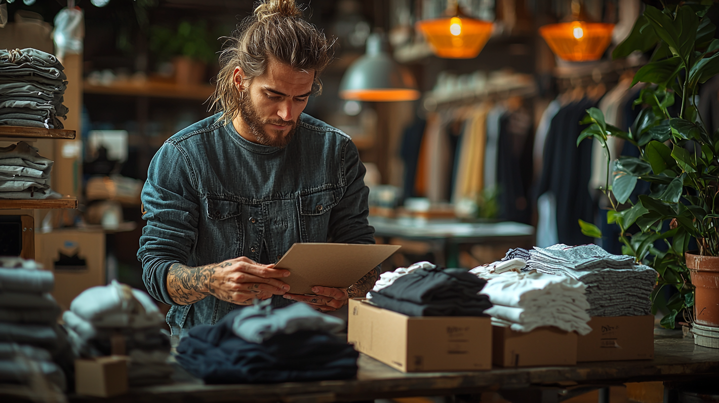 Brand di moda emergente che prepara ordini e-commerce con packaging personalizzato